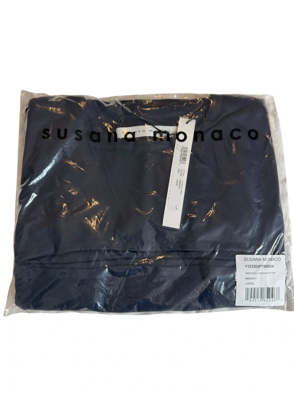 NWT Susana Monaco Midnight Navy Crew Slit Cutout Long Sleeve Top Large Chic NEW - Picture 4 of 9